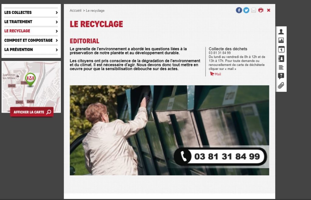 La page du site de PMA consacrée au recyclage.
