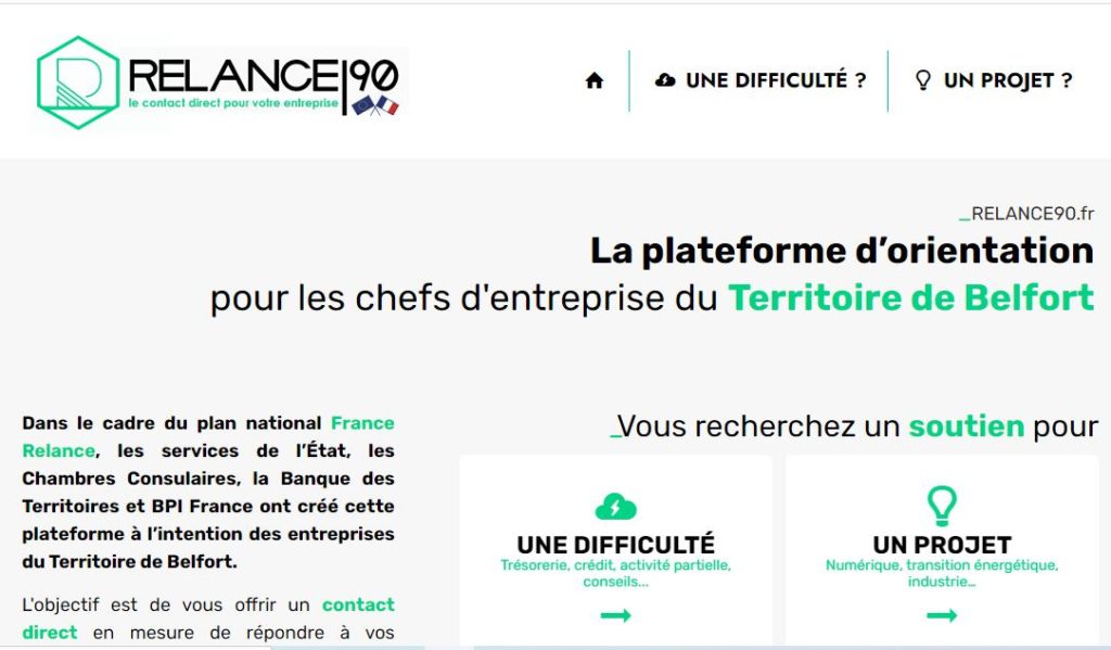 La page d'accueil du site relance90.fr