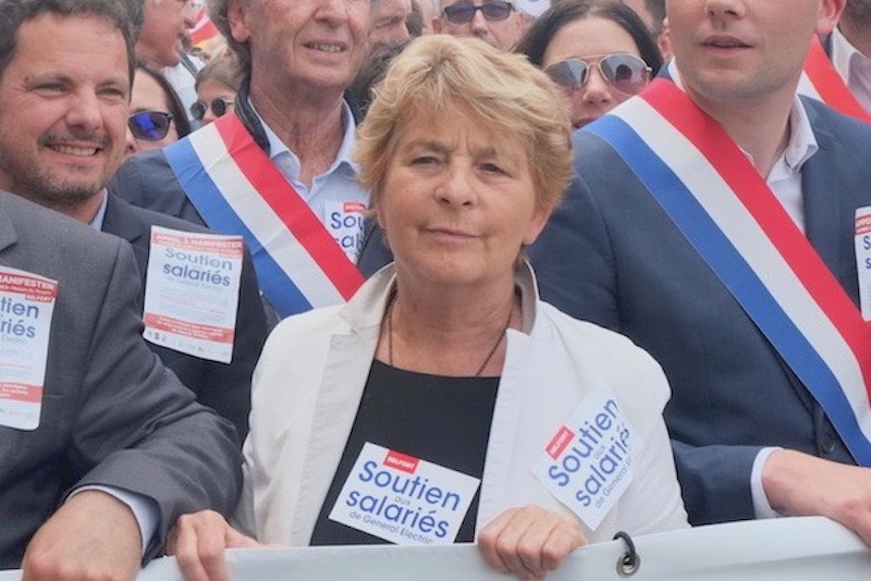 Marie-Guite Dufay, présidente de la région Bourgogne-Franche-Comté, le 22 juin 2019 à Belfort pour la manifestation de soutien aux salariés de General Electric.
