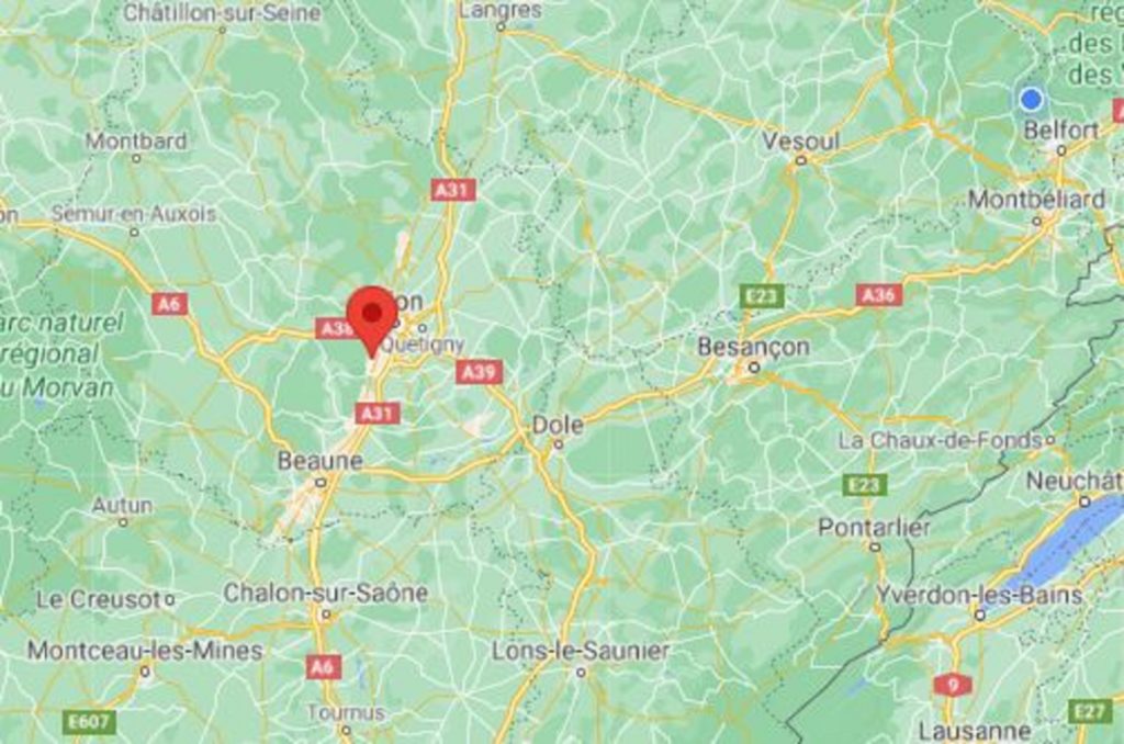 La soirée était organisée à Couchey, près de Dijon. (copie d'écran Google Maps)