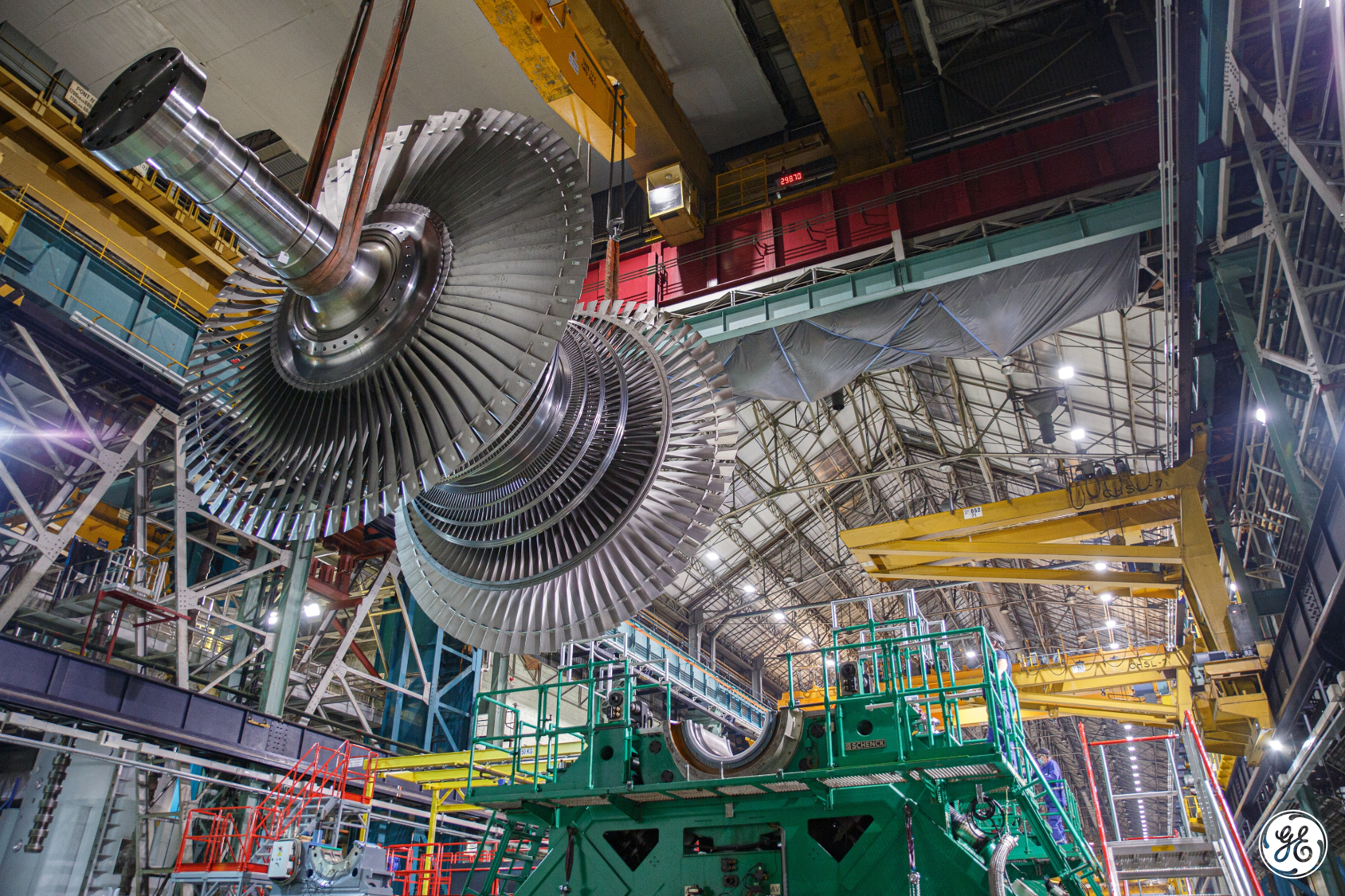 Une turbine à vapeur Arabelle, destinée à la centrale nucléaire d'Hinkley point en Angleterre. C'est la plus puissante du monde. (Archives Le Trois - Photo GE)