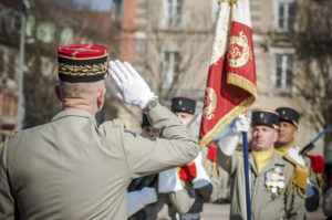 Cérémonie pour l'inscription au drapeau du 35e RI de la mention "Belfort 1870-1871", le 8 mars 2022 (©35e RI).