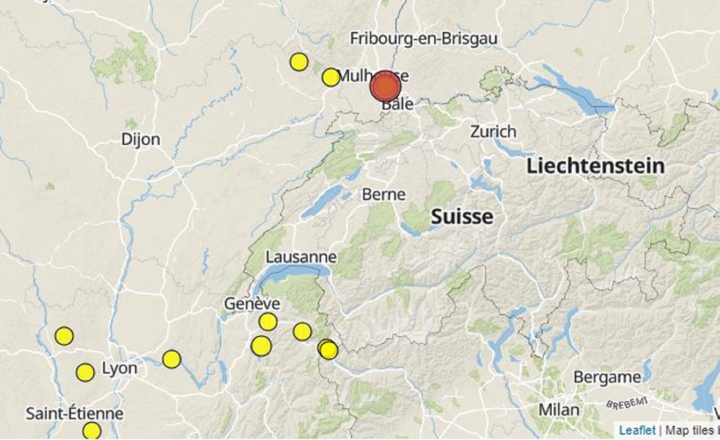 La carte des séismes sur le site Renass