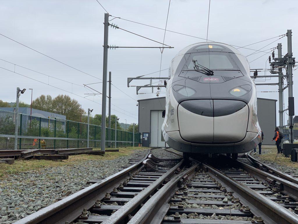 Présentation de la livrée de la gamme inOui de la SNCF du nouveau TGV M, à Belfort, le 29 avril 2024.