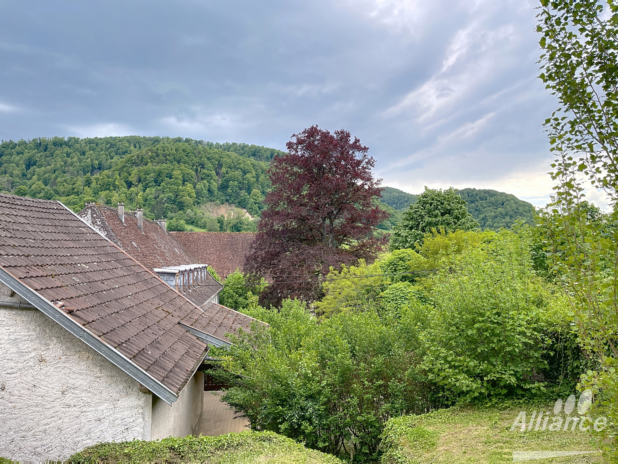 Maison de village à Vaufrey   Grand séjour, terrasse et natu