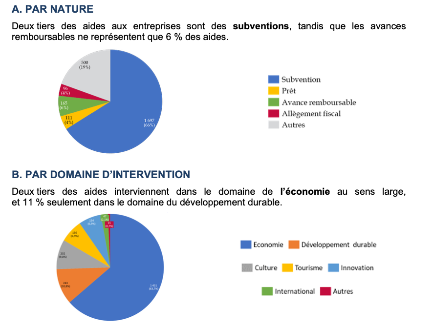 aides_publiques Répartition par nature et domaine d'intervention des aides publiques. | ©Commission d'enquête du Sénat sur les aides publiques