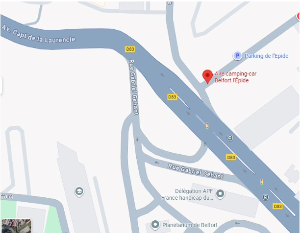 L'aire de stationnement des camping-cars de Belfort est située au pied de la Miotte.