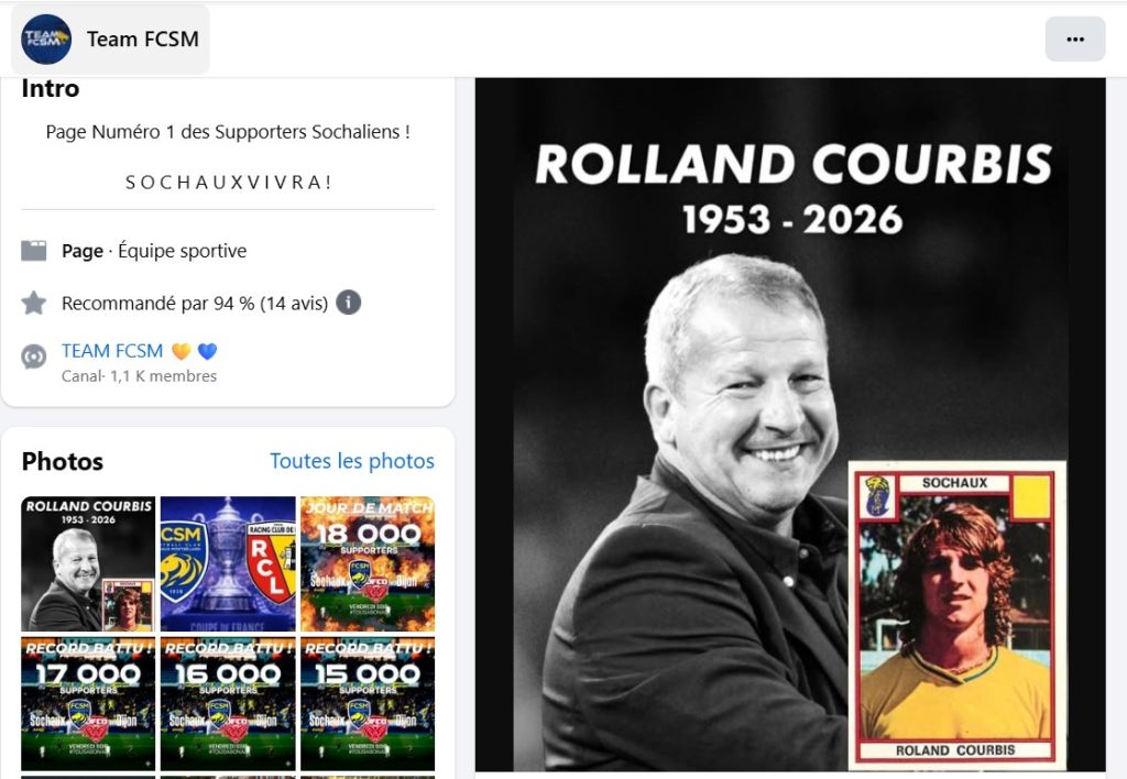 L'hommage à Rolland Courbis sur la page Facebook des supporters du FC Sochaux Team FCSM.