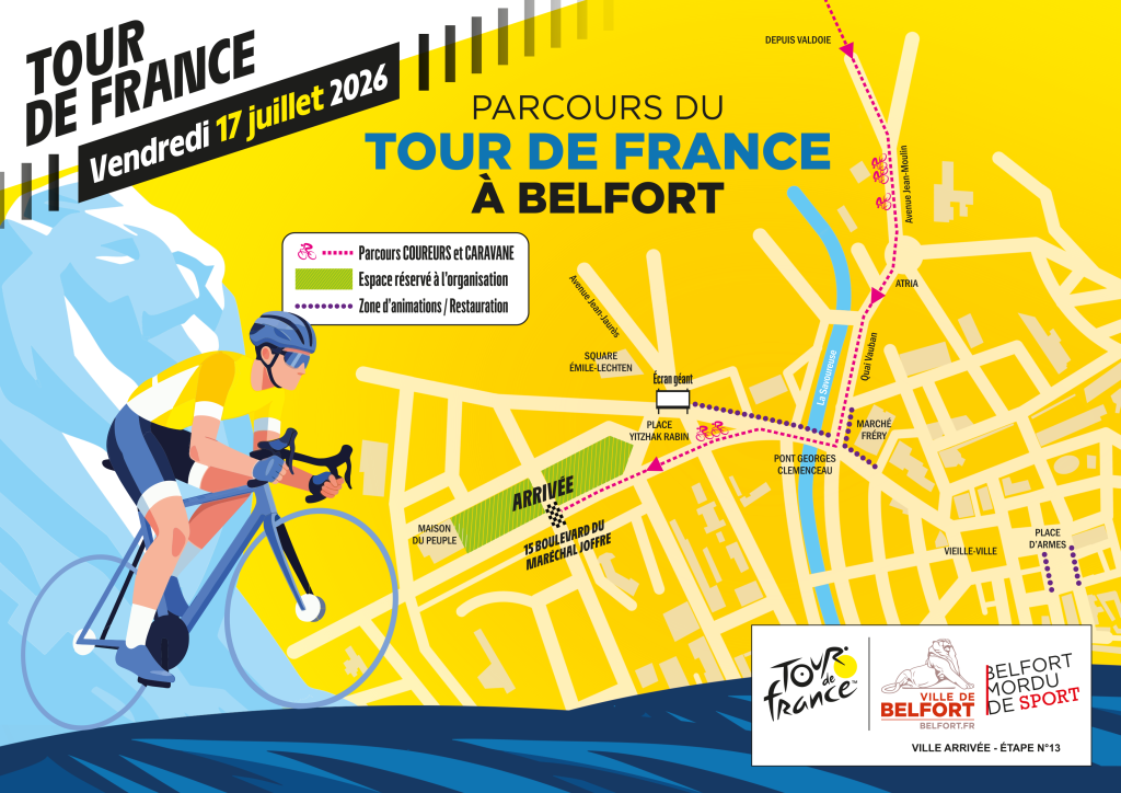 Le parcours du Tour de France dans les rues de Belfort, pour l'arrivée de l'étape du 17 juillet 2026.