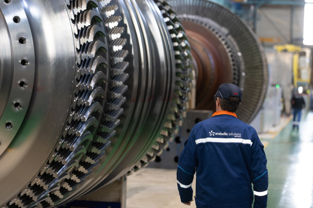 Un élément de turbine à vapeur Arabelle, dans les ateliers d'Arabelle Solutions, à Belfort.