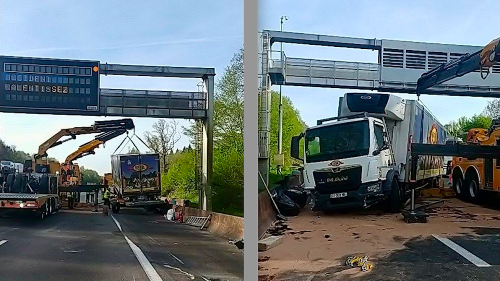 Un poids lourd s'est couché le 17 avril 2026, sur l'A36, à hauteur d'Andelnans.