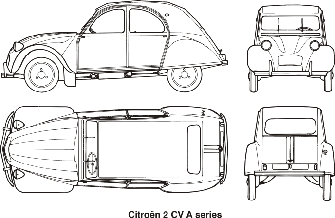 Plans de coupe de la 2 CV type A.
