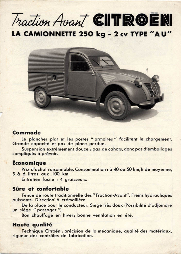Publicité de 1951 de la 2CV fourgonnette.