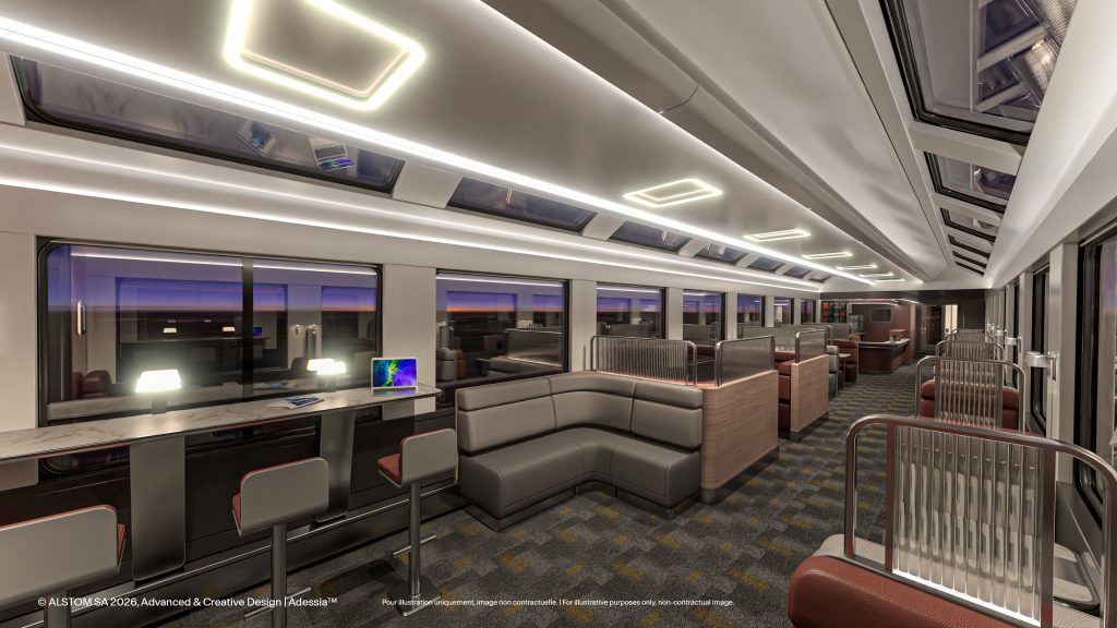 L'intérieur d'un wagon Adessia, destiné au le renouvellement de la flotte de trains longue distance de VIA Rail Canada.